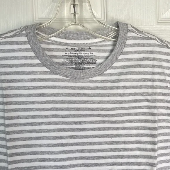 New Men T Shirt XS Stripes Crewneck Tee Gray Short Sleeve - Picture 8 of 9